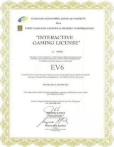Certificate gaming license of EV6